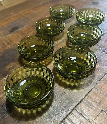 Buy Indiana Whitehall Colony Cubist Fostoria Avocado Green Glass Bowls Lot Of 7 • 75.69£