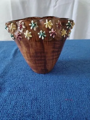 Buy Vintage 1950s Italian Art Pottery Vase Iced Gems Embossed Flower Pattern  • 10£