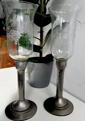 Buy  Pair Of Antique Victorian Hand Blown Glass Captains Hurricane Candle Holders • 30£