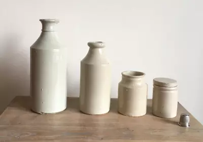 Buy Four Antique Cream Glazed Stoneware Bottles And Containers Made In England • 32£