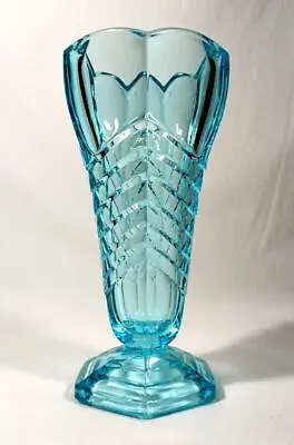 Buy Art Deco Glass Chevron Vase Davidson Glass C1930s • 39.99£