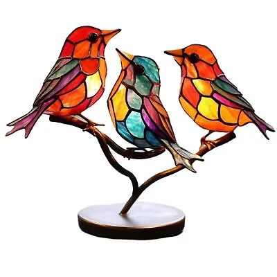 Buy Bookshelves Indoor Desktop Ornaments On Branch Stained Glass Birds Double Sided • 10.10£