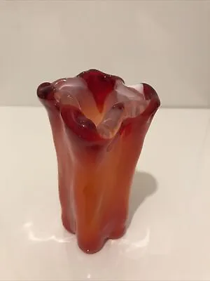 Buy 1970s Art Glass Vase, Red White, 15cms Tall • 15£