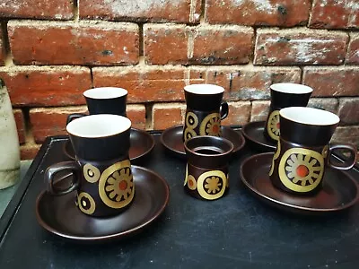 Buy Vintage Denby Arabesque Mid Century  Coffee Cups And Saucers X 5 Plus Small Pot  • 49.99£