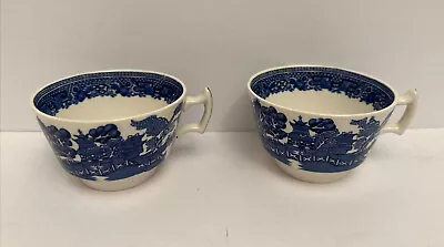 Buy Vintage Antique 2pc SET Blue Willow Tea Cup - Wood & Sons Woods Ware England, 1A • 18.89£