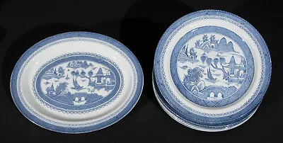 Buy Wood & Sons Woods Ware Canton Blue Dinner Plates (6) With Platter Circa 1917 • 134.47£