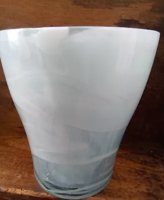 Buy Vintage Vase Thick Cut Glass White Marbled Style Heavy  • 6.10£