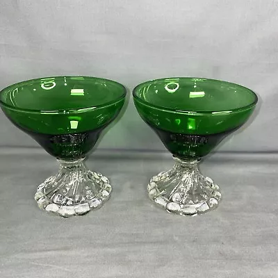 Buy Vintage Set Of 2 1950's Anchor Hocking Green Boopie Low Sherbet/champagne Stems • 14.34£
