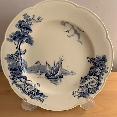 Buy Wood & Sons Brixham Plate Art Nouveau Ironstone Blue And White • 5£