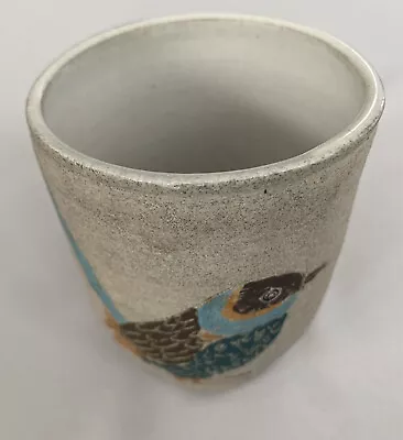 Buy Vintage Pottery Vase Pot Etched Handpainted Bird Glazed Interior 1991 Signed • 13.44£