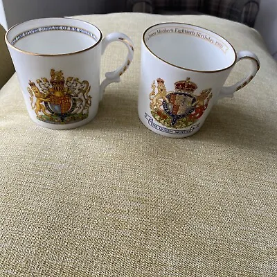 Buy 2 Aynsley China Mugs 1977 Queen Elizabeth II Silver Jubilee & 1980 Queen Mother • 8£