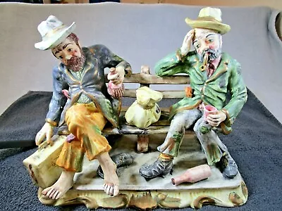 Buy Very Large Lovely Vintage Capodimonte Figurine Signed. 2 Men On A Park Bench  • 79.95£