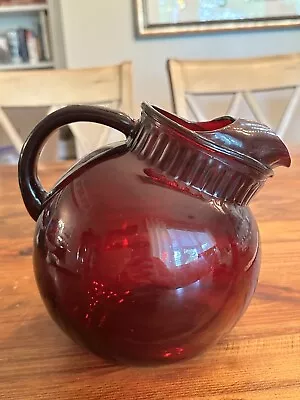 Buy Anchor Hocking Vintage Ruby Red Glass Tilted Pitcher • 26.41£