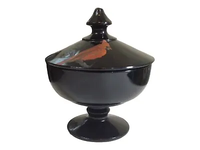 Buy Depression Glass Black Amethyst Hand Painted Compote With Lid • 49.52£
