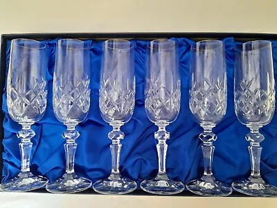Buy A Boxed Set Of 6  VINTAGE BOHEMIA CRYSTAL  CHAMPAGNE FLUTES - In Excellent Gift. • 20£