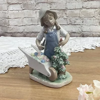 Buy Nao By Lladro Porcelain Figurine Wheelbarrow & Girl Picking Flowers Daisa 1991 • 19£