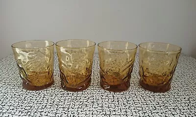 Buy 60s 70s Vintage Retro Kitsch Set Amber Drinking Glasses Tumblers Mid Century MCM • 20£