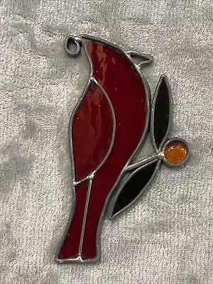 Buy Vintage Leaded Stained Glass Red Cardinal On A Branch Suncatcher Glass Art 5” • 10.43£