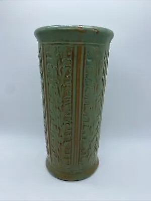 Buy Vintage Weller Orris 1915 Matte Green Pottery Oak Leaf Pattern Vase 9” Antique • 181.26£