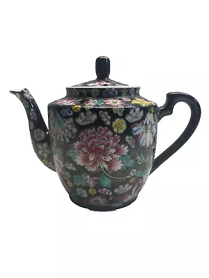 Buy Zhongguo Jingdezhen Flower Famille Noire Tea Pot With Lid ( C25) Vintage • 20£