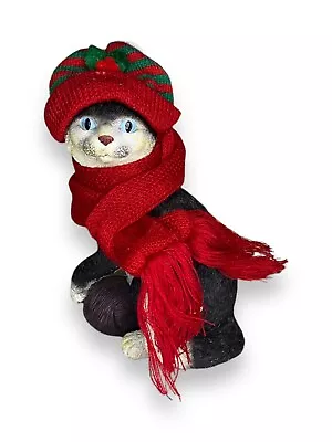 Buy 9  Christmas Cat Kitty Figurine With Red Scarf & Mistletoe Stocking Hat Ornament • 9.01£