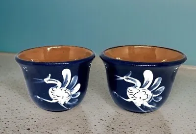 Buy 2 Studio Artist Signed Cups Birds Blue Glaze Ceramic Germany • 18.29£