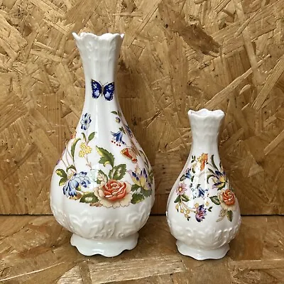 Buy 2 X Aynsley China Cottage Garden Victorian Embossed Bud Vase 17.5cm & 12cm • 9.99£