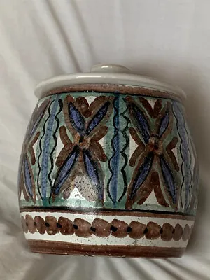 Buy South African Old Jar Pottery HandPainted Blue Brown & Green Ceramic Biscuit Jar • 24.99£
