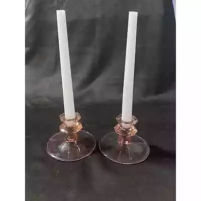 Buy Vintage Candle Holder Set Of 2- Pink Depression Glass 3  Tall • 19.89£