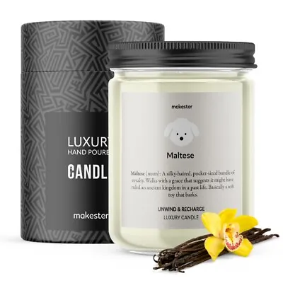 Buy MAKESTER Dog Breed Candle 220g Soy Wax Vanilla, Jasmine & Almond Dog Lover Gift • 14.99£