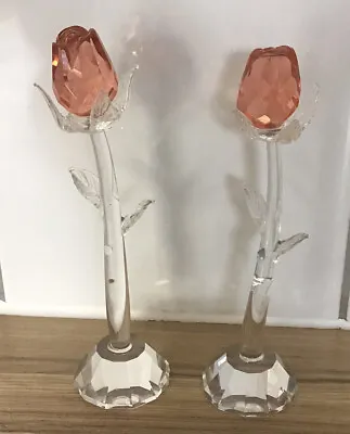 Buy Pair Of STANDING ROSE Crystal Ornaments Rose Flowers 13.5cm Tall • 15£