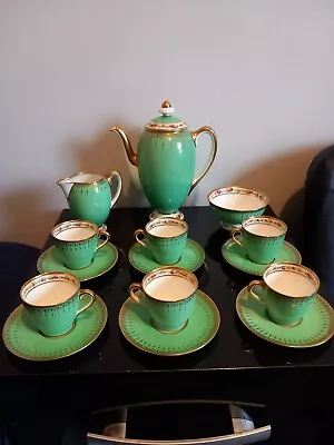 Buy Antique Royal Doulton Coffee Set Beautiful Green & Gold  • 65£