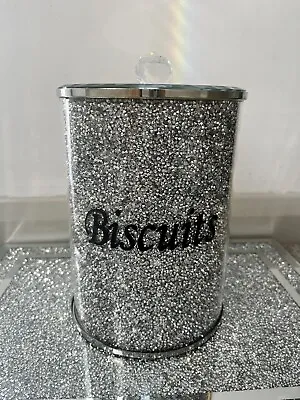 Buy Crushed Diamond Biscuit Jar Tin Crystal Bin Glass Kitchen Sparkly Silver Mirror • 19.99£