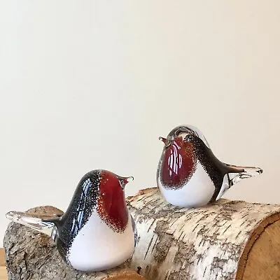 Buy GLASS ROBIN PAIR BIRD SCULPTURE Paperweight Ornament Country Gift • 78£