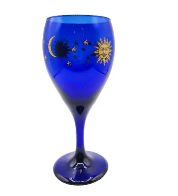 Buy Vtg 90s Libbey Celestial Sun Moon Stars Cobalt Blue Wine Glass Goblet Wiccan  • 18.04£
