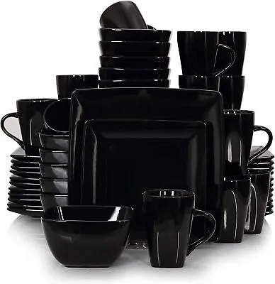Buy Vancasso SOHO Dinner Set Black Porcelain Square 48Piece Dinnerware Plate Bow Mug • 175.99£