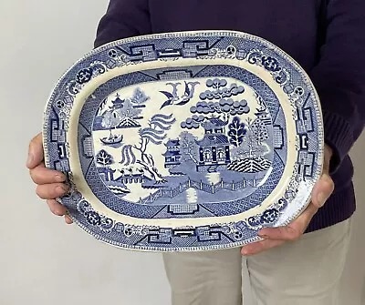 Buy Antique ‘Stone China’ Blue&white Traditional Willow Pattern Large Plate/charger • 12£