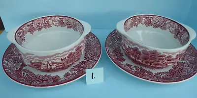 Buy WOODS WARE  ENGLISH SCENERY  2 Soup Bowls And 2 Plates, Pink/white China/England • 4£