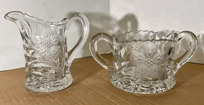 Buy Antique Crystal  Clear Heavy Glass Floral Creamer Sugar Set • 32.26£