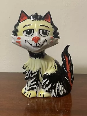 Buy Signed Lorna Bailey Studio Pottery Cat Figure - Black/yellow/red-long Haired • 45£