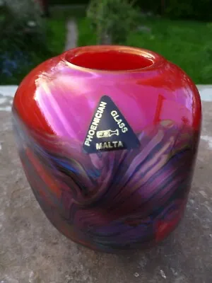 Buy  Phoenician Glass Malta .. Vintage Red Vase ..Signed &Labled • 35£