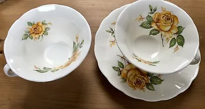 Buy Adderley Bone China Two Cups One Saucer Yellow Rose Pattern Vintage • 7.50£