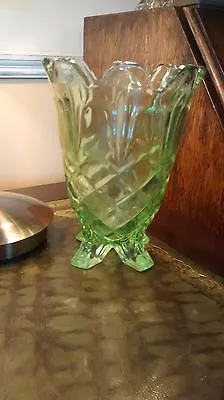 Buy Three Footed Green Glass Vase  Art Nouveau / Deco  • 20£