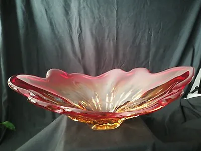Buy Glass  Xx Large Bowl In Red Yellow Used In VGC 53cm Long • 59£