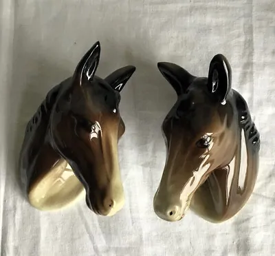 Buy Pair Of Vintage Duchy Pottery Cornwall, Horse Heads Holed For Wall Hanging. • 16£