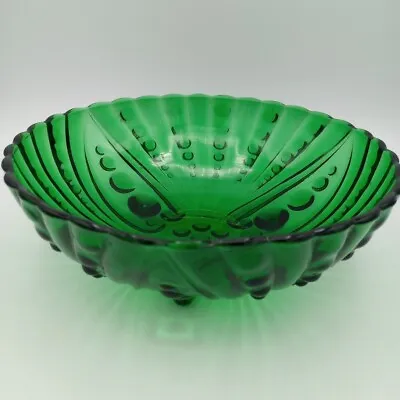 Buy VTG Anchor Hocking Emerald Glass Forest Green Burple Pattern Footed Bowl  8.5” • 14.40£