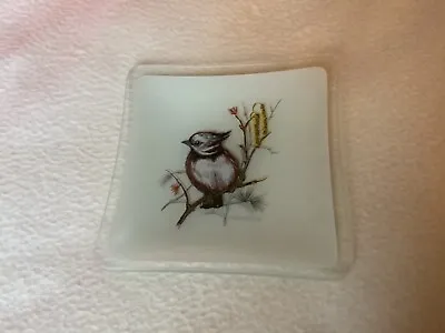 Buy Glass Fiesta Square Vintage Plate Small Dish Bird Crested Tit. Made In England. • 2.80£