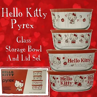 Buy New In Box/Hello Kitty Pyrex 8 Piece Set/ Glass Bowls With Lids / Food Storage • 36.98£