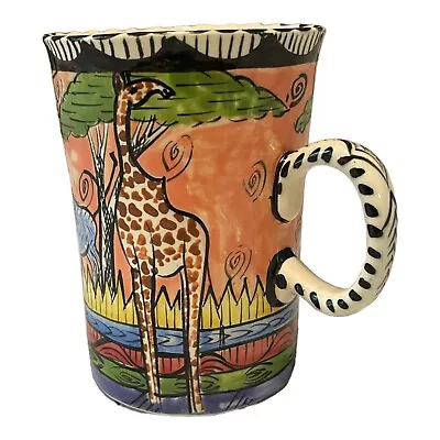 Buy Zimbabwe Hand Painted Penzo Coffee Mug Pre-Owned With Giraffes And Warthogs 1998 • 36.47£