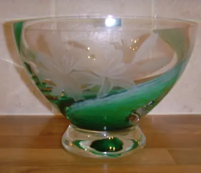 Buy Caithness Scottish Glass Bowl Green Swirl & Flower Design Large Heavy & Boxed • 29.99£